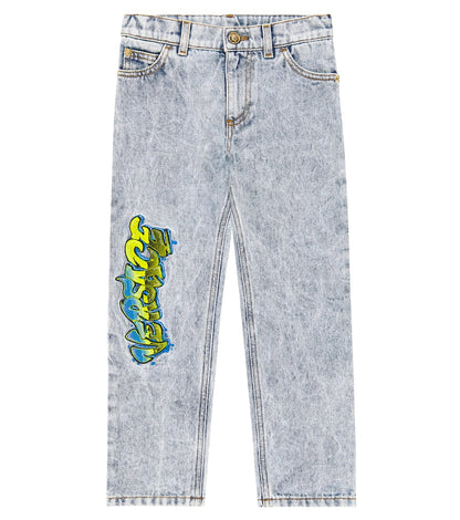 Embroidered logo straight jeans