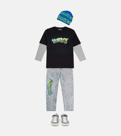 Embroidered logo straight jeans