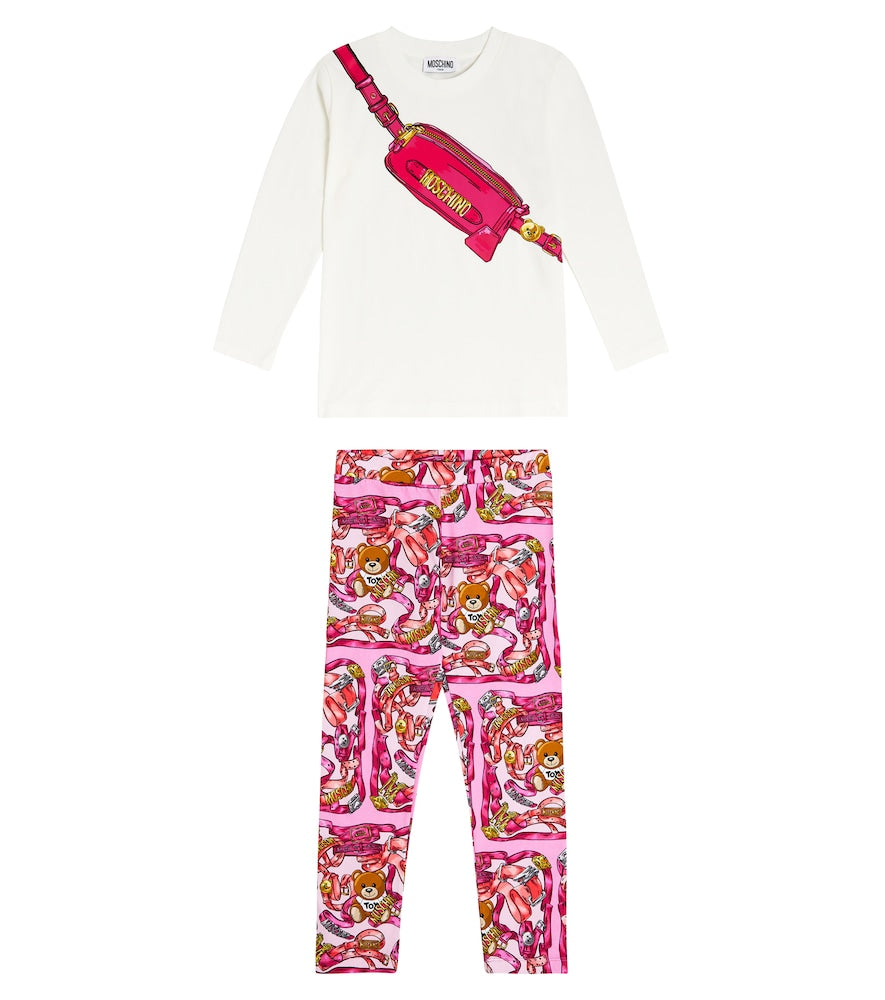 Printed cotton-blend top and leggings set