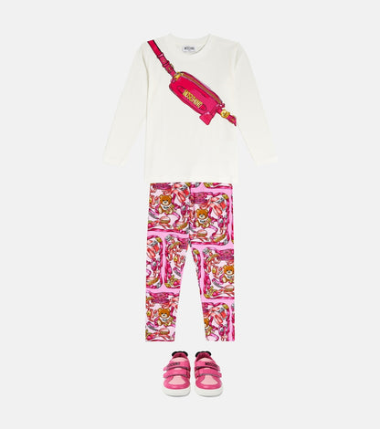 Printed cotton-blend top and leggings set