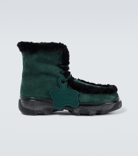 Shearling-trimmed suede ankle boots