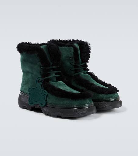 Shearling-trimmed suede ankle boots