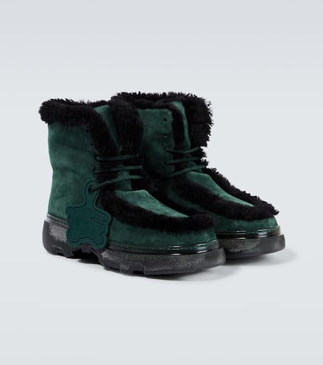 Shearling-trimmed suede ankle boots