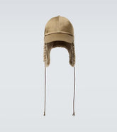 Faux-shearling trimmed cotton hat