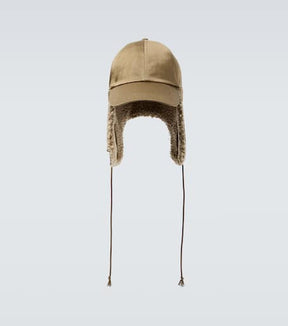 Faux-shearling trimmed cotton hat