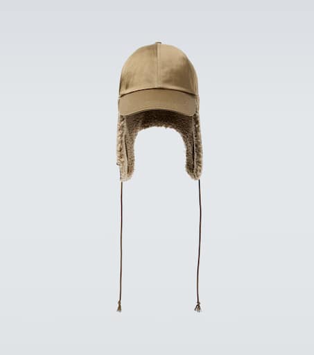 Faux-shearling trimmed cotton hat