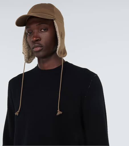 Faux-shearling trimmed cotton hat