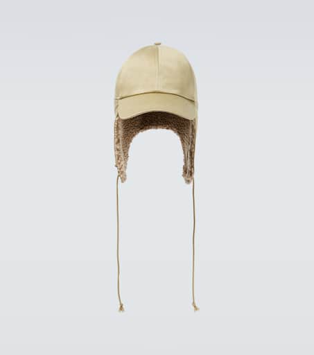 Faux-shearling trimmed cotton hat