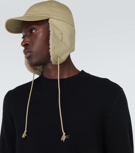 Faux-shearling trimmed cotton hat