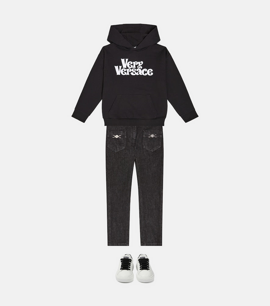 Printed cotton jersey hoodie