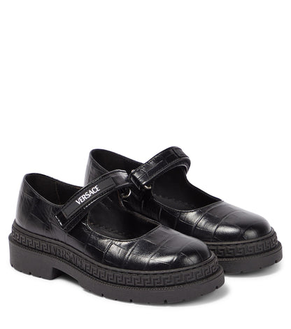 Croc-effect leather Mary Jane flats
