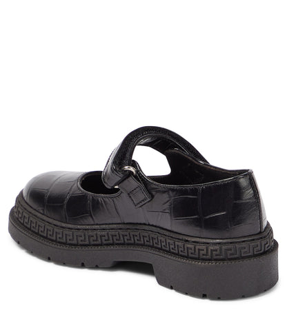 Croc-effect leather Mary Jane flats