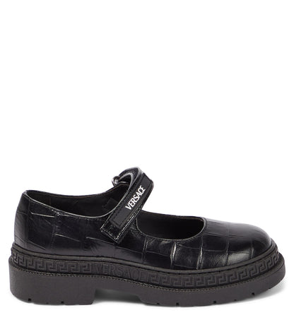 Croc-effect leather Mary Jane flats