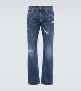 Distressed straight jeans
