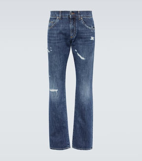Distressed straight jeans