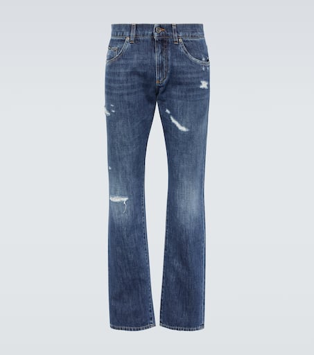 Distressed straight jeans