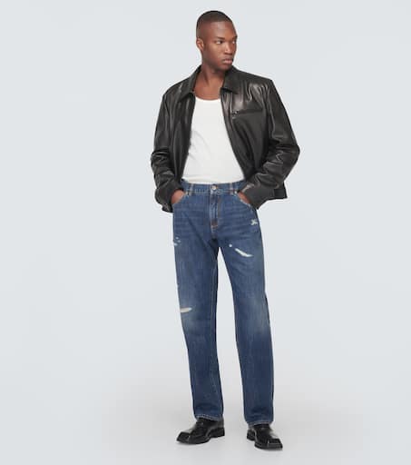 Distressed straight jeans