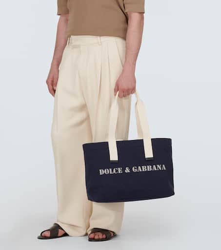 Logo leather-trimmed tote bag