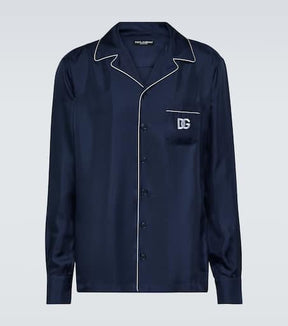 Embroidered silk pajama shirt