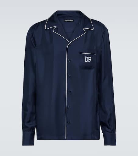 Embroidered silk pajama shirt