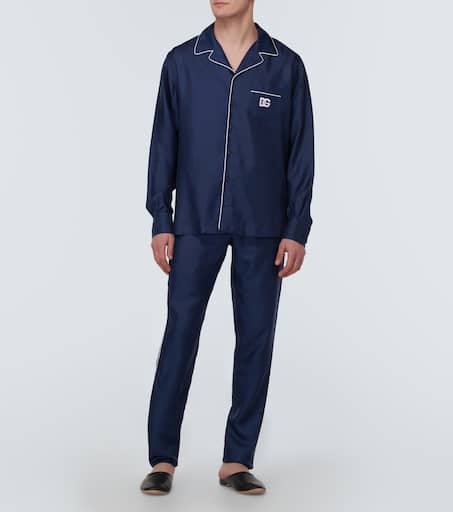 Embroidered silk pajama shirt