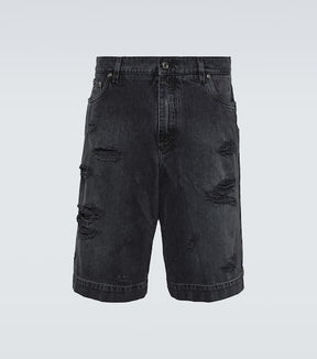 Distressed denim shorts