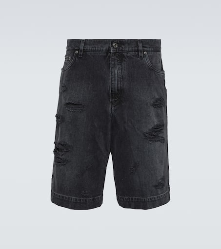 Distressed denim shorts