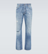 Distressed straight jeans
