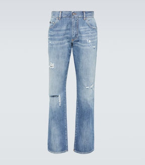 Distressed straight jeans