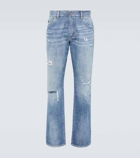 Distressed straight jeans