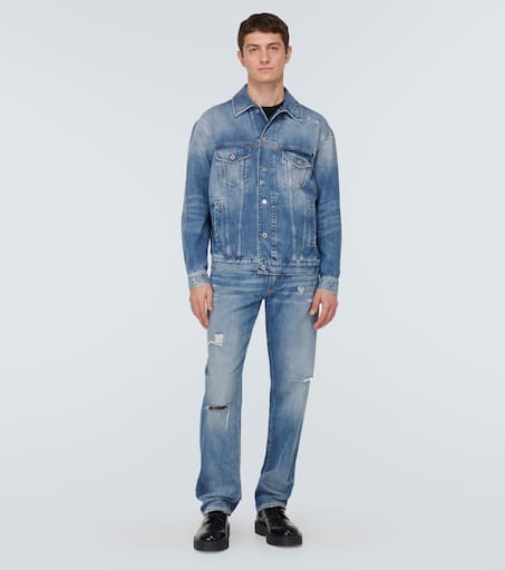 Distressed straight jeans