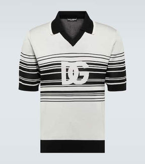 Logo striped silk jacquard polo shirt