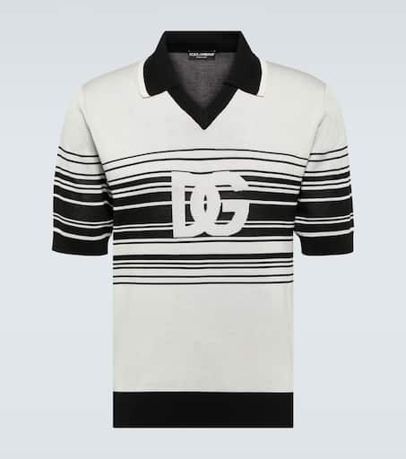 Logo striped silk jacquard polo shirt