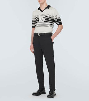 Logo striped silk jacquard polo shirt