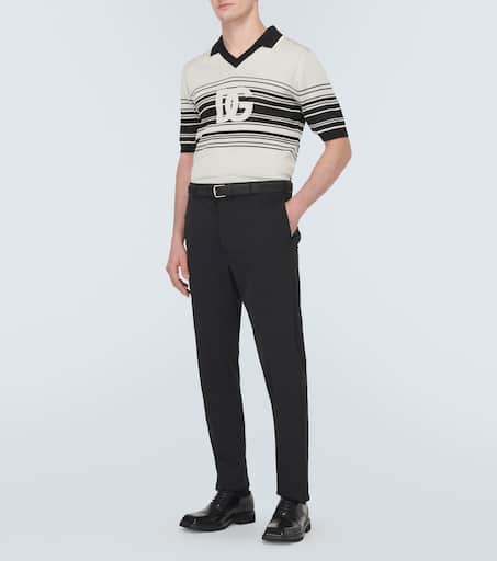 Logo striped silk jacquard polo shirt
