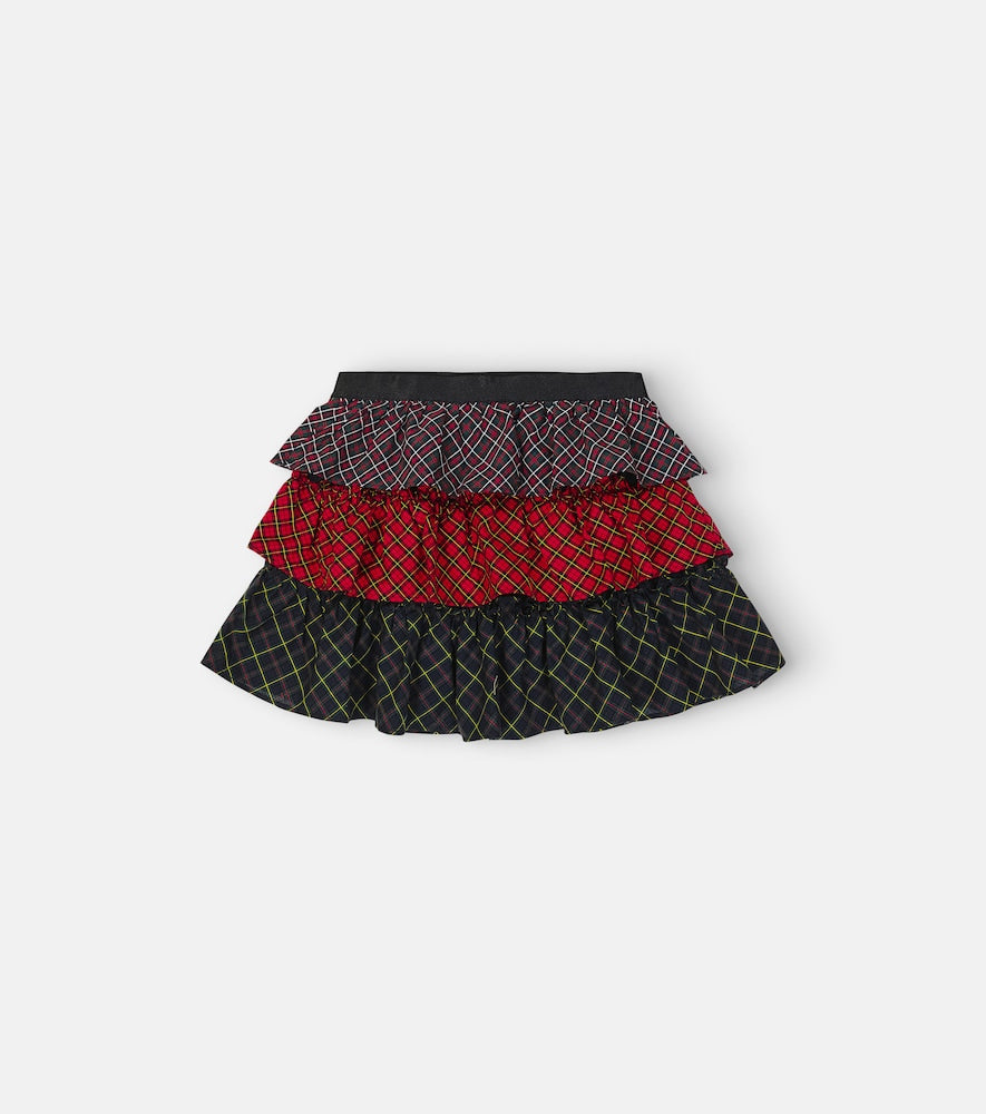 Tartan tiered cotton poplin skirt