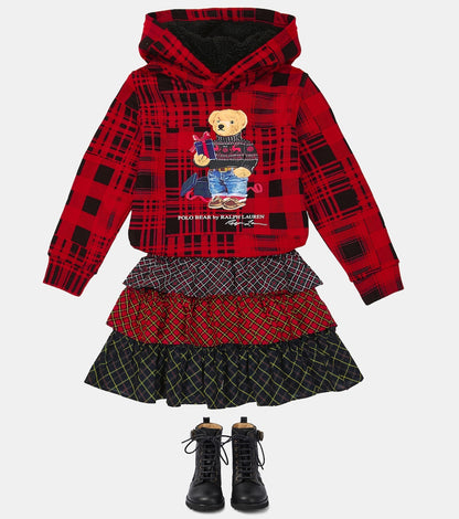 Tartan tiered cotton poplin skirt
