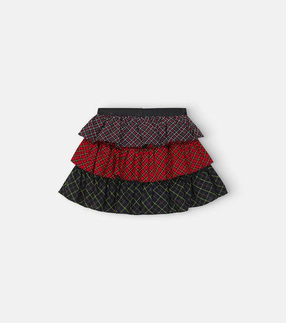 Tartan tiered cotton poplin skirt
