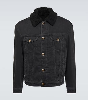 Blouson faux shearling-lined denim jacket
