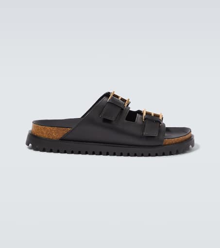 Barocco leather-trimmed slides