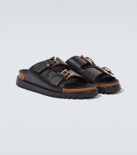 Barocco leather-trimmed slides