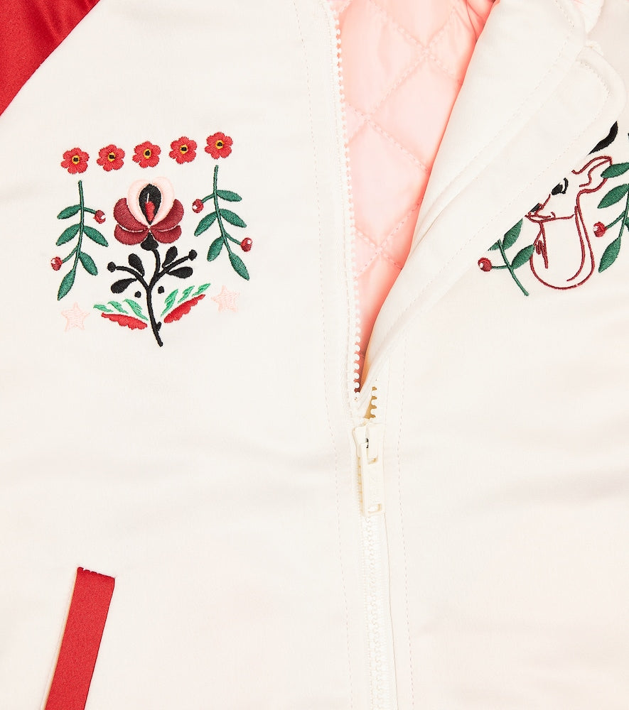 Embroidered satin varsity jacket
