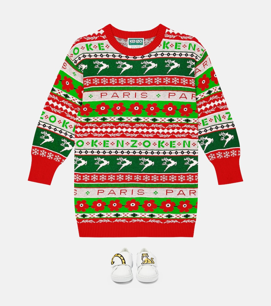 Intarsia cotton-blend sweater dress