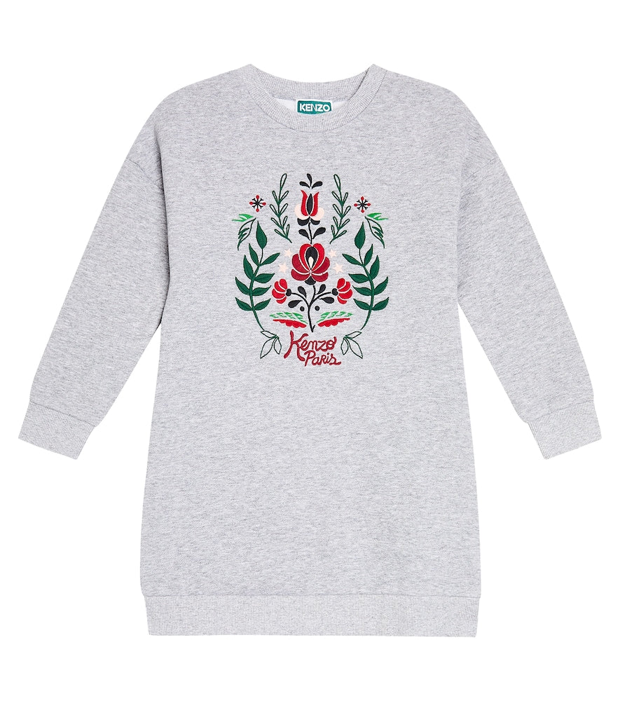 Embroidered cotton jersey sweatshirt dress