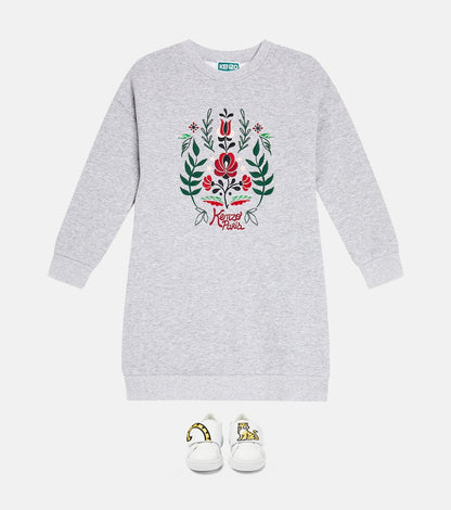 Embroidered cotton jersey sweatshirt dress