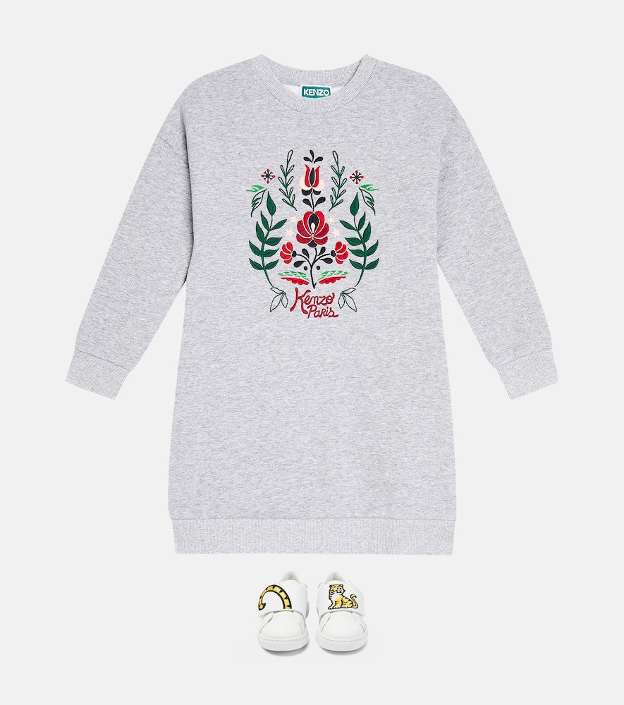 Embroidered cotton jersey sweatshirt dress