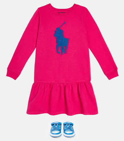 Logo embroidered cotton-blend dress