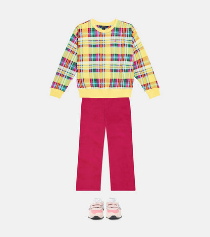 Checked cotton-blend sweater