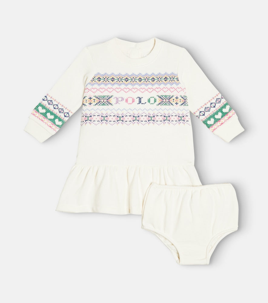 Baby cotton-blend dress and bloomers set