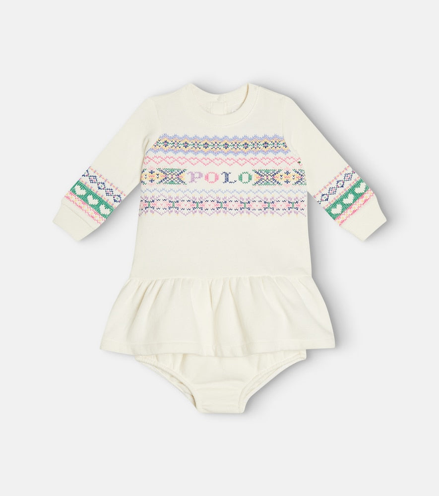 Baby cotton-blend dress and bloomers set